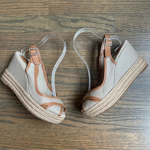 Tory Burch Majorca Peep-Toe Wedge, Royal Tan 36 - Picture 3 of 12